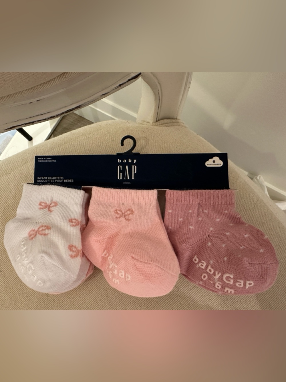 🤍 6~12 Mth GAP Pink and White Bow Baby Girl Socks Set 6 pairs NWT